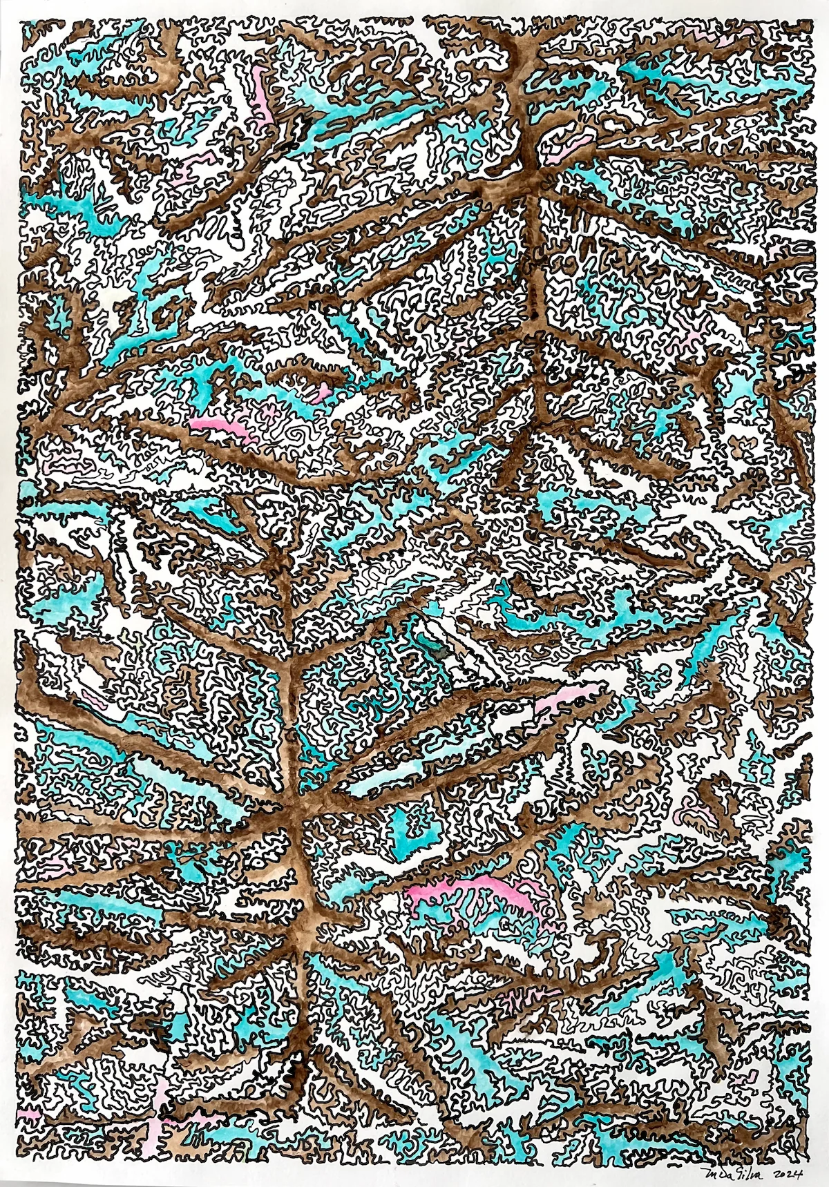 ALMOND BRAIN (2024) by M. da Silva - Science or Art series, acrylic on paper exploring brain-like natural forms