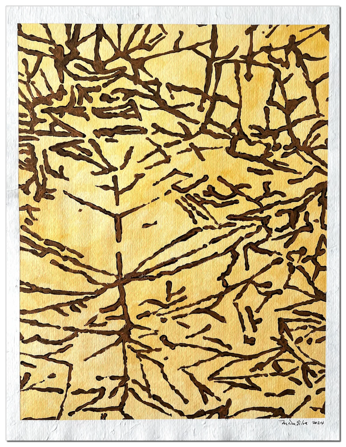 HIFAS (2024) by M. da Silva - Science or Art series, acrylic on paper inspired by fungal mycelium structures